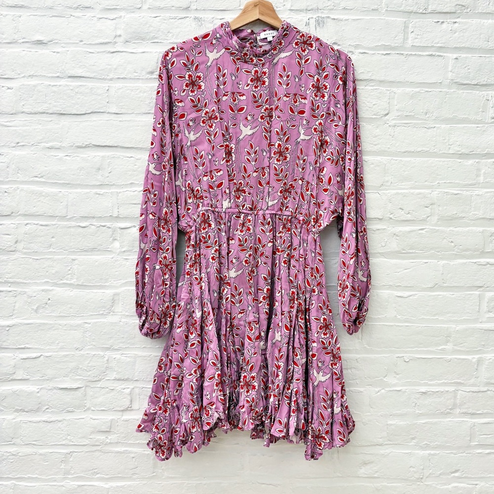 RHODE || Caroline High Neck Mini Dress Eden Floral Birds Pink Large - Picture 2 of 8